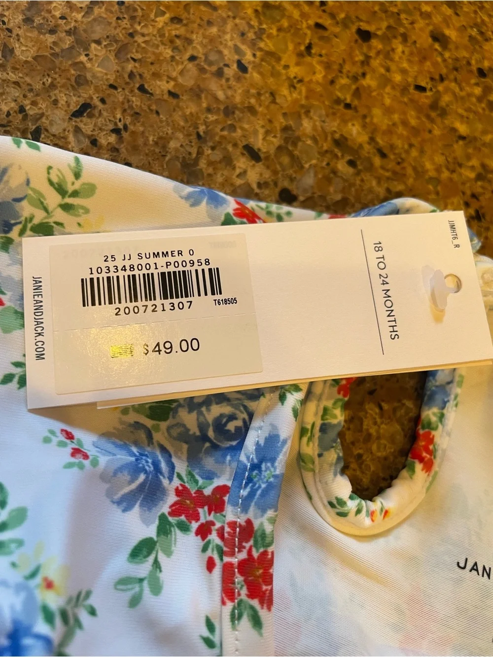 Janie and Jack Cream Floral 2 pieceRuffle Swim with Blue & Red Flowers